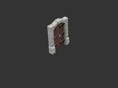 Castle Dungeon Door with Iron Hinges Low-poly 3D model