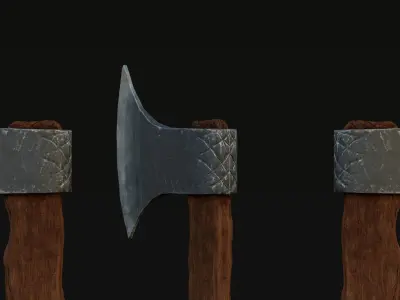 detailed realistic wooden ax 3D model