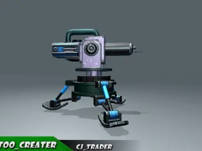 Flame Thrower Turret Lowpoly 3D Model Low-poly 3D model