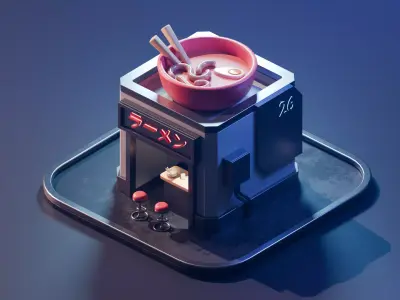Stylized Isometric Ramen Shop - Sci-Fi Japanese Food Stall Low-poly 3D model
