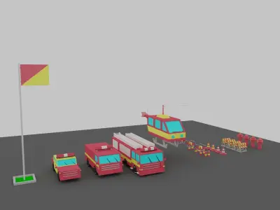 Fire Vehicles Car Van Helicopter Drone Low-poly 3D model