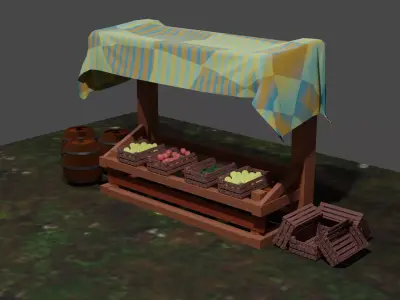 Shop pack in medieval style PBR Low poly game ready Low-poly 3D model