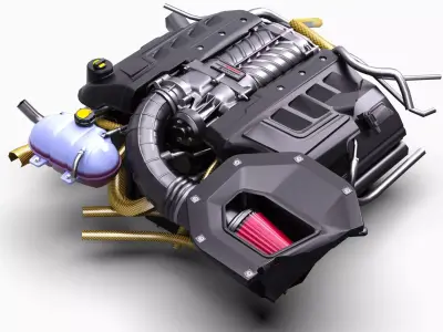 Roush 5L Supercharged V8 Engine Low-poly 3D model