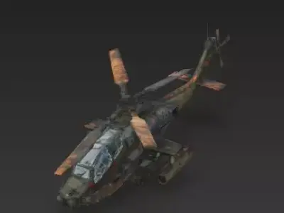 Destroyed Attack Helicopter Wreckage 3D Model Low-poly 3D model
