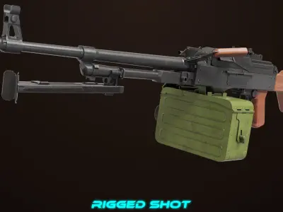 Machine Gun 11 Wood handle All PBR Unity UE Textures Low-poly 3D model