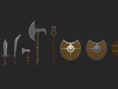 Pack sword shields LowPoly simple Low-poly 3D model