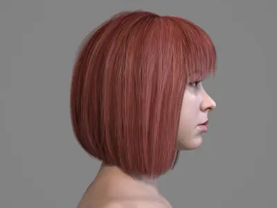 Realistic Bob Haircut with Bangs 3D Red Hair 3D model
