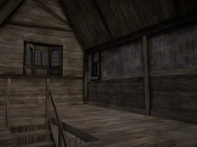 Medieval Lake Village - House 1 with interiors Low-poly 3D model