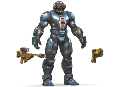 Cartoon Sci-Fi Cyborg Drone Sniper Soldier Low-poly 3D model