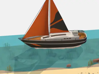 Black Yacht Scene Motor Boat Black Low-poly 3D model