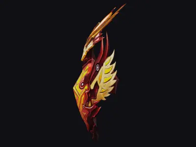 Shield Mythical Legendary Phoenix Red Gold Equipment Protection Low-poly 3D model