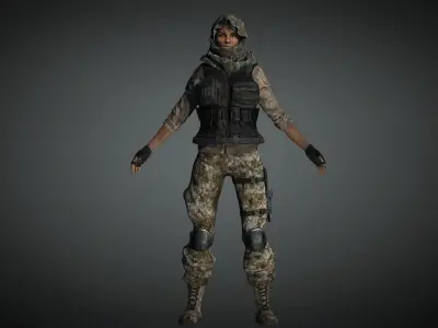 AAA Military Female Character 01 Low-poly 3D model