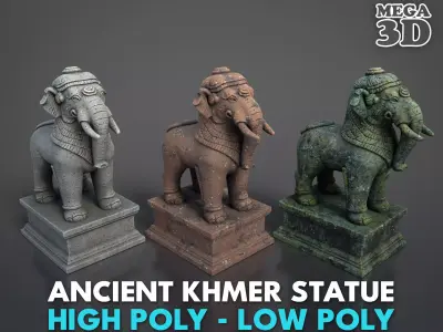 Ancient Khmer Statue25-250523 Low-poly 3D model