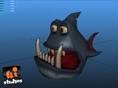Angry Toon Fish Low-poly 3D model