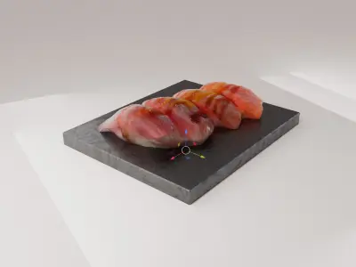Sushi special Salmon and Tuna nigiri with teriyaki mango sauce 3D model