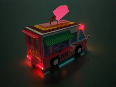 Voxel ice cream truck model Low-poly 3D model