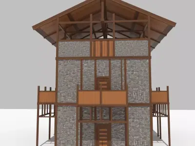 Medieval Outpost building Low-poly 3D model