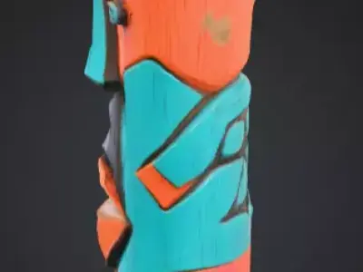 Vibrant Carved Festival Totem Low-poly 3D model