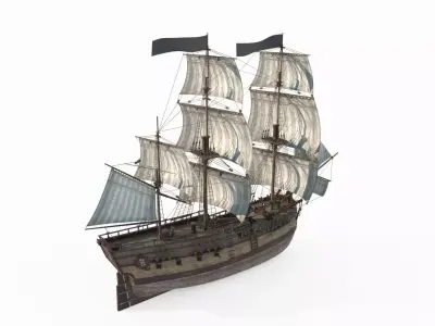 Medieval large sailboats and warships 3D model
