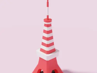 Cartoon Simple Tokyo Tower Low-poly 3D model