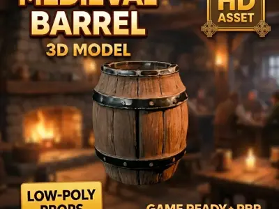 Barrel Medieval PBR Game Ready Stylized Low-poly 3D model