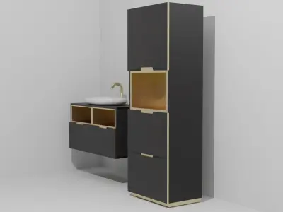 Bathroom cabinets black and gold Free 3D model