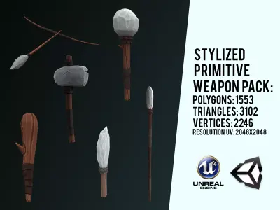 Stylized Primitive Weapons pack Low-poly 3D model