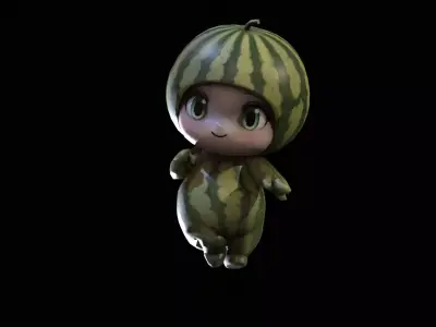 Chibi Fruit  Watermelon Low-poly 3D model