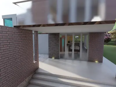 Modern two story house with pool 3D model