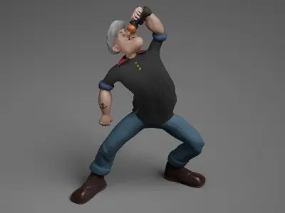 cartoon sailor character inspired by popoye the sailer man  Low-poly 3D model