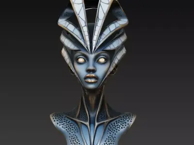 Futuristic Alien Queen Bust Sci-Fi Sculpture STL 3D print model