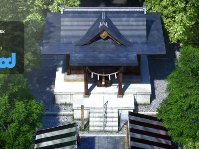 Japan Shrine Temple with vendors 3D model