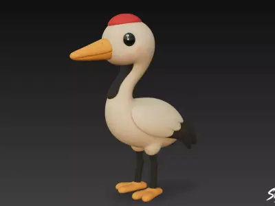 Cartoon Plush Crane Low-poly 3D model