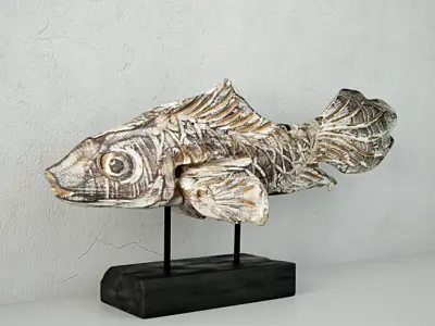 Hand Carved Driftwood Fish On Stand 3D model
