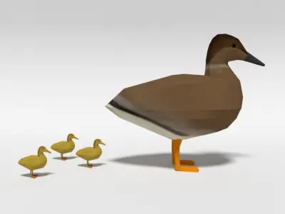 Low Poly Cartoon Gadwall Duck Low-poly 3D model