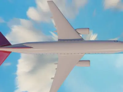 Aircraft LowPoly passenger airplane flying in sky Low-poly 3D model