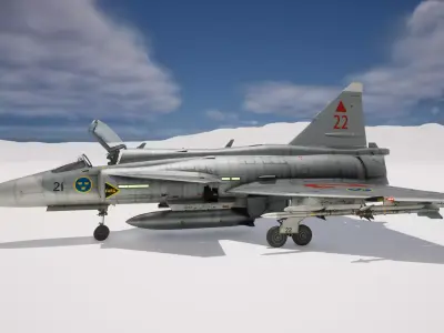 Rigged Saab 37 Viggen Fighter 3D model