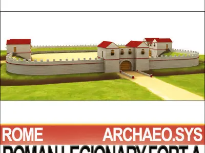 Roman Legionary Fort A and Scenery Square Plan 3D model