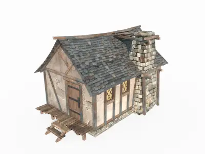 Hand drawn style medieval houses 3D model