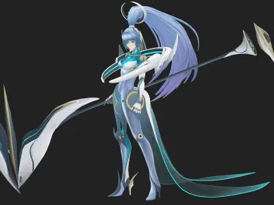 Future female sickle warrior Low-poly 3D model