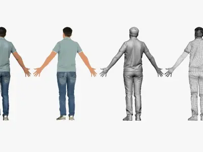 001290 man in blue jeans white bluish polo A pose low poly Low-poly 3D model