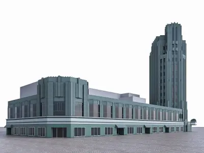 Pellissier Building and Wiltern Theatre Low-poly 3D model