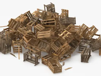 Wood Crate Pile Small Medium and Large 3D model