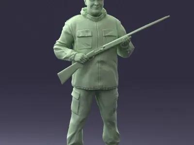000255 Hunter in Camouflage with Rifle 0226 3D model