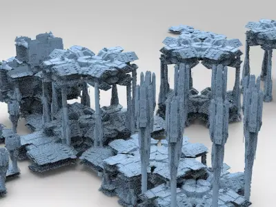 Dark Elven Sci-Fi Dome base 7 models  3D model