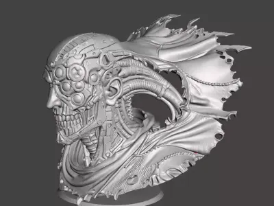 Cyber Skull Horror Bust Bio Mechanical Undead Head  3D print model