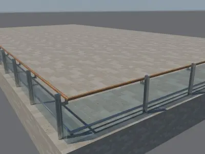 Wood and Glass Railing 3D model