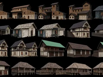 101 - 200 OLD MEDIEVAL HOUSES BUILDINGS PACK 4K GameReady Low-poly 3D model