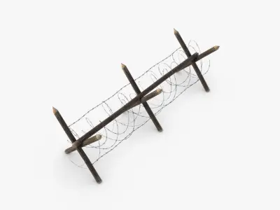 Barbed wire fence WWII Low-poly 3D model