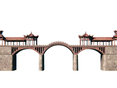 Asian Bridge PBR Low-poly 3D model